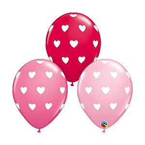Balão de Festa Látex Liso Decorado - Corações Grandes - 11" 28cm - 100 unidades - Qualatex Outlet - Rizzo