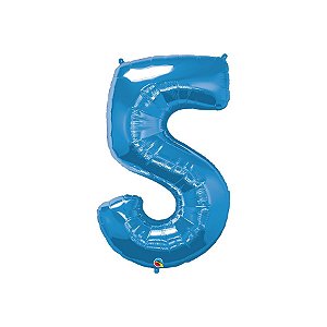 Balão de Festa Microfoil 34" 86cm - Número Cinco Azul Safira - 1 unidade - Qualatex Outlet - Rizzo