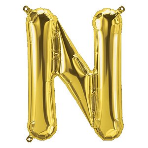 Balão de Festa Microfoil 34" 86cm - Letra N Ouro - 1 unidade - Qualatex Outlet - Rizzo