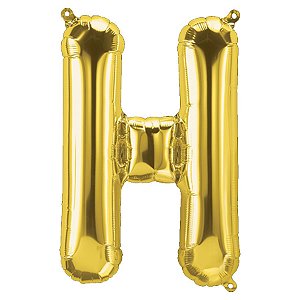 Balão de Festa Microfoil 34" 86cm - Letra H Ouro - 1 unidade - Qualatex Outlet - Rizzo