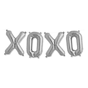 Balão de Festa Microfoil 16" 40cm - Escrita "XO XO" Prata - 1 unidade - Qualatex Outlet - Rizzo