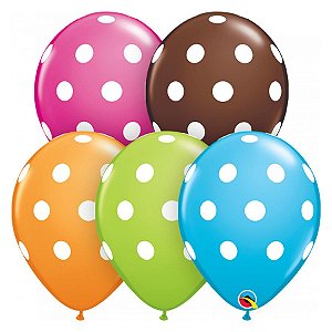 Balão de Festa Látex Liso Decorado - Pontos Grandes Sortido - 11" 27cm - 50 unidades - Qualatex Outlet - Rizzo