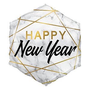 Balão de Festa Microfoil 20" 50cm - Hexágono Happy New Year Retângulos - 1 unidade - Qualatex Outlet - Rizzo