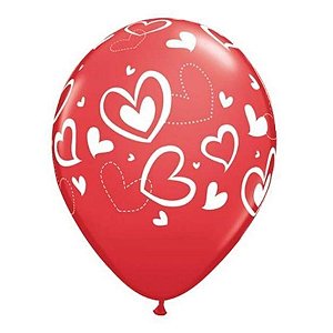 Balão de Festa Látex Liso Decorado - Mix de Corações - 11" 27cm - 50 unidades - Qualatex Outlet - Rizzo