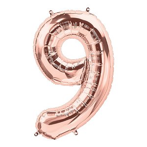 Balão de Festa Microfoil 16" 40cm - Número Nove Ouro Rose - 1 unidade - Qualatex Outlet - Rizzo