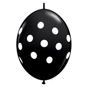Balão de Festa Látex Liso Q-Link - Polka Dots Preto - 12" 30cm - 50 unidades - Qualatex Outlet - Rizzo