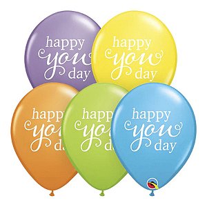 Balão de Festa Látex Liso Decorado - Happy You Day Pastel Sortido - 11" 27cm - 50 unidades - Qualatex Outlet - Rizzo