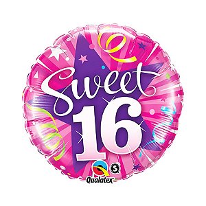 Balão de Festa Microfoil 18" 45cm - Sweet 16 - 1 unidade - Qualatex Outlet - Rizzo