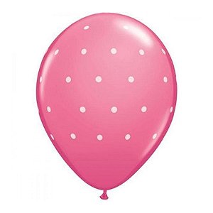 Balão de Festa Látex Liso Decorado - Pontinhos Polka Rosa - 11" 27cm - 50 unidades - Qualatex Outlet - Rizzo