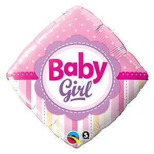 Balão de Festa Microfoil 18" 45cm - Diamante Baby Girl Rosa - 1 unidade - Qualatex Outlet - Rizzo