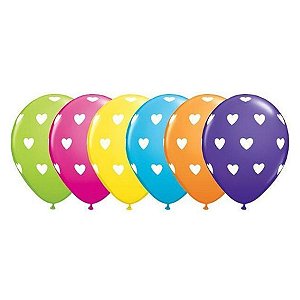 Balão de Festa Látex Liso Decorado - Coração Sortido - 11" 27cm - 50 unidades - Qualatex Outlet - Rizzo