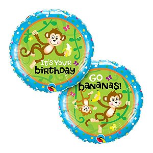 Balão de Festa Microfoil 18" 45cm - Redondo It's Your Birthday! Bananas - 1 unidade - Qualatex Outlet - Rizzo