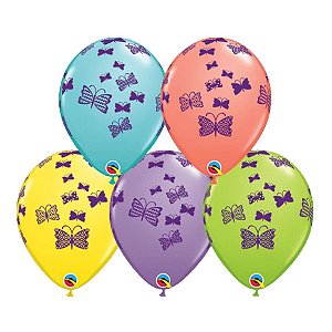 Balão de Festa Látex Liso Decorado - Borboletas Sortidos - 11" 27cm - 50 unidades - Qualatex Outlet - Rizzo