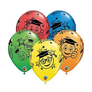 Balão de Festa Látex Liso Decorado - Carinhas Sorrindo Formatura - 11" 27cm - 50 unidades - Qualatex Outlet - Rizzo