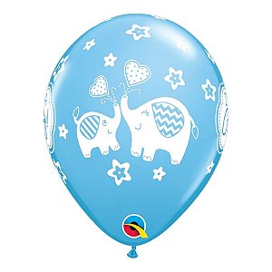 Balão de Festa Látex Liso Decorado - Elefante It's a Boy! Azul - 11" 27cm - 50 unidades - Qualatex Outlet - Rizzo