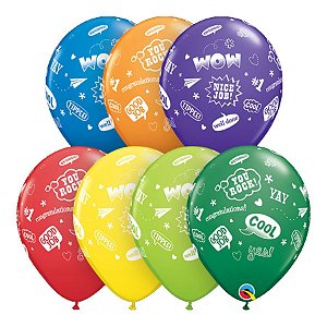 Balão de Festa Látex Liso Decorado - Wow,You Rock,Nice Job! Carnaval - 11" 27cm - 50 unidades - Qualatex Outlet - Rizzo
