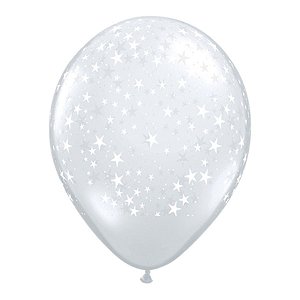 Balão de Festa Látex Liso Decorado - Estrela Transparente - 16" 40cm - 50 unidades - Qualatex Outlet - Rizzo