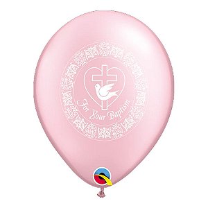 Balão de Festa Látex Liso Decorado - For Your Baptism Rosa - 11" 27cm - 50 unidades - Qualatex Outlet - Rizzo