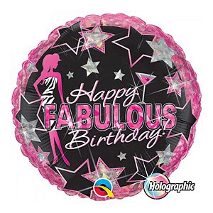 Balão de Festa Microfoil 18" 45cm - Redondo Happy Fabulous Birthday - 1 unidade - Qualatex Outlet - Rizzo