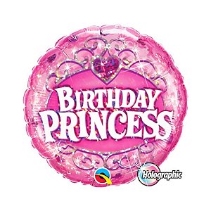 Balão de Festa Microfoil 18" 45cm - Redondo Holográfico Birthday Princess - 1 unidade - Qualatex Outlet - Rizzo