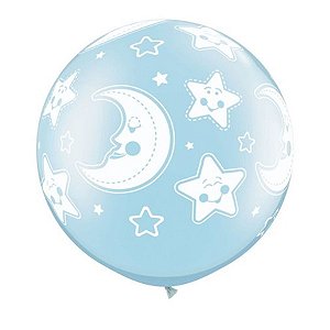 Balão de Festa Látex Liso Decorado - Lua e Estrela Azul - 30" 76cm - 2 unidades - Qualatex Outlet - Rizzo