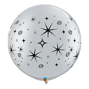 Balão de Festa Látex Liso Decorado - Espirais Prata - 30" 76cm - 2 unidades - Qualatex Outlet - Rizzo