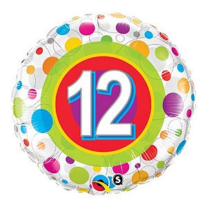 Balão de Festa Microfoil 18" 45cm - Redondo Número 12 Bolinhas - 1 unidade - Qualatex Outlet - Rizzo