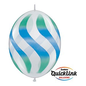 Balão de Festa Látex Liso Q-Link - Transp. Listras Onduladas Azuis - 12" 30cm - 50 unidades - Qualatex Outlet - Rizzo