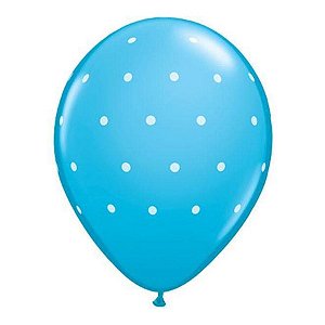Balão de Festa Látex Liso Decorado - Pontinhos Polka Azul Ovo - 11" 27cm - 50 unidades - Qualatex Outlet - Rizzo