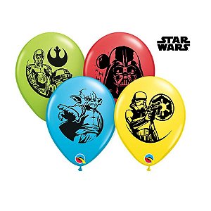 Balão de Festa Látex Liso Decorado - Star Wars Sortidos - 11" 27cm - 25 unidades - Qualatex Outlet - Rizzo