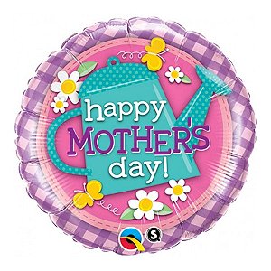 Balão de Festa Microfoil 18" 45cm - Redondo Happy Mother's Day! Regador - 1 unidade - Qualatex Outlet - Rizzo