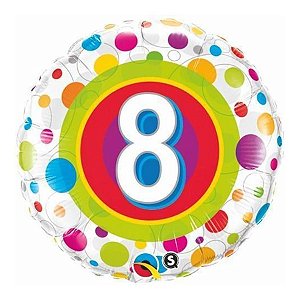 Balão de Festa Microfoil 18" 45cm - Redondo Número 8 Bolinhas - 1 unidade - Qualatex Outlet - Rizzo