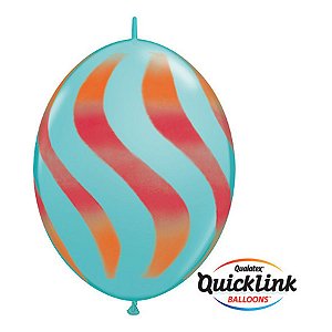 Balão de Festa Látex Liso Q-Link - Azul Caribe Listras Onduladas - 12" 30cm - 50 unidades - Qualatex Outlet - Rizzo