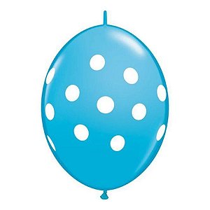 Balão de Festa Látex Liso Q-Link - Polka Dots Azul Casca de Ovo - 12" 30cm - 50 unidades - Qualatex Outlet - Rizzo