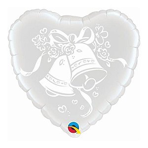 Balão de Festa Microfoil 18" 45cm - Coração Sinos de Bodas Prata - 1 unidade - Qualatex Outlet - Rizzo