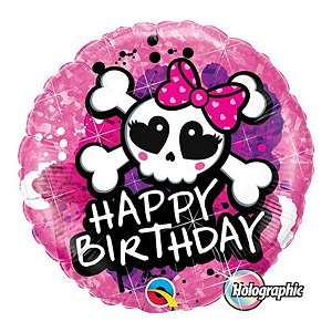 Balão de Festa Microfoil 18" 45cm - Redondo Happy Birthday! Caveira - 1 unidade - Qualatex Outlet - Rizzo