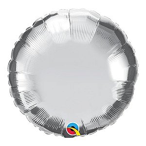Balão de Festa Microfoil 18" 45cm - Redondo Prata Metalizado - 1 unidade - Qualatex Outlet - Rizzo