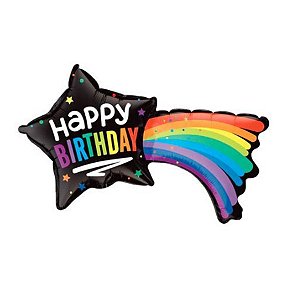 Balão de Festa Microfoil 14" 35cm - Estrela Cadente Happy Birthday - 1 unidade - Qualatex Outlet - Rizzo