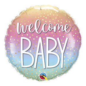 Balão de Festa Microfoil 4" 10cm - Redondo Welcome Baby! Confetes - 1 unidade - Qualatex Outlet - Rizzo