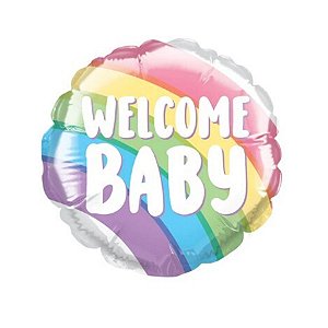 Balão de Festa Microfoil 4" 10cm - Redondo Welcome Baby! Arco-Íris - 1 unidade - Qualatex Outlet - Rizzo