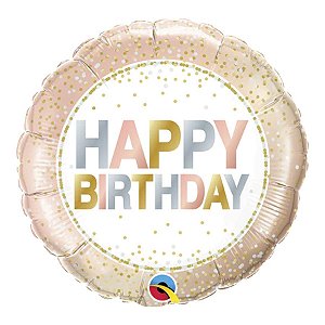 Balão de Festa Microfoil 4" 10cm - Redondo Happy Birthday! Rose - 1 unidade - Qualatex Outlet - Rizzo