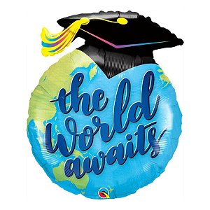 Balão de Festa Microfoil 36" 91cm - Redondo The World Awaits! Grad - 1 unidade - Qualatex Outlet - Rizzo