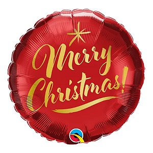 Balão de Festa Microfoil 9" 22cm - Redondo Merry Christmas! Vermelho - 1 unidade - Qualatex Outlet - Rizzo
