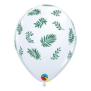 Balão de Festa Látex Liso Decorado - Folhagem Tropical - 11" 27cm - 50 unidades - Qualatex Outlet - Rizzo