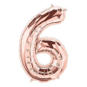 Balão de Festa Microfoil 34" 86cm - Numero Seis Ouro Rose - 1 unidade - Qualatex Outlet - Rizzo