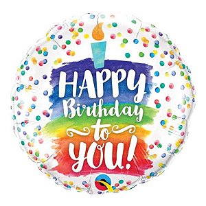 Balão de Festa Microfoil 18" 45cm - Redondo Happy Birthday To You! Bolo - 1 unidade - Qualatex Outlet - Rizzo