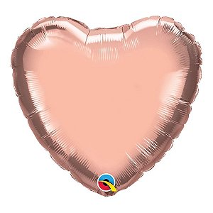 Balão de Festa Microfoil 18" 45cm - Coração Ouro Rose Metalizado - 1 unidade - Qualatex Outlet - Rizzo