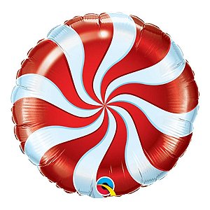 Balão de Festa Microfoil 9" 22cm - Redondo Bala Espiral Vermelho - 1 unidade - Qualatex Outlet - Rizzo