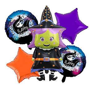 Kit Balões Bruxa Halloween - Buque com 5 Balões - Rizzo Balões