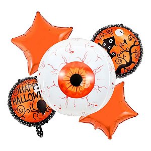 Kit Balões Halloween Olho Esbugalhado - Buque com 5 Balões - Rizzo